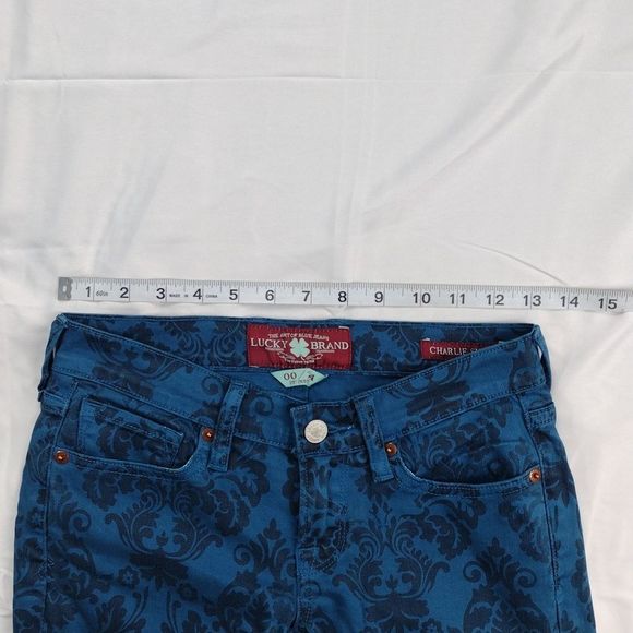 Lucky Brand Charlie Skinny Blue Floral Print Denim Jeans - Picture 10 of 15